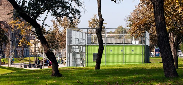Fido Park met buurthuis in het 8e district in Budapest Hongarije