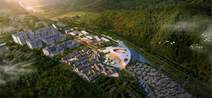 Stedenbouwkundig plan met oa bezoekerscentrum in de Tian Mu Mountain Valley in China